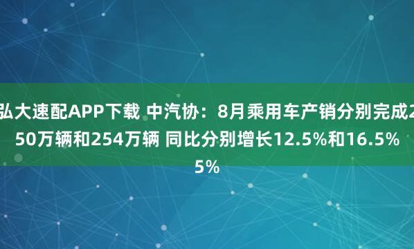 弘大速配APP下载 中汽协：8月乘用车产销分别完成250万辆和254万辆 同比分别增长12.5%和16.5%